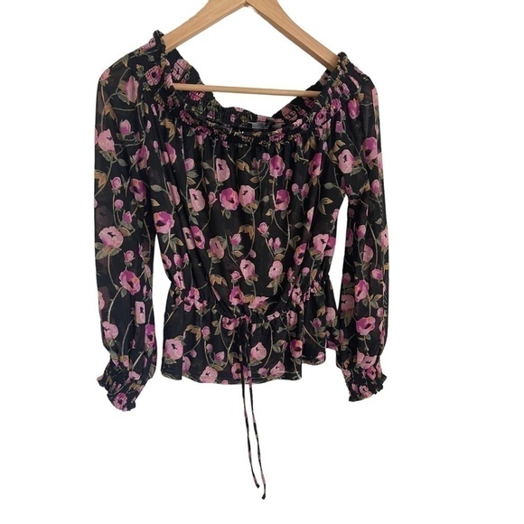 White House Black Market Floral Off-The-Shoulder Mesh Top SIZE Small - Picture 2 of 4